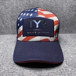 TYR Hat Cap Fitted Mens Medium Large Blue USA Flag American Patriotic Patch